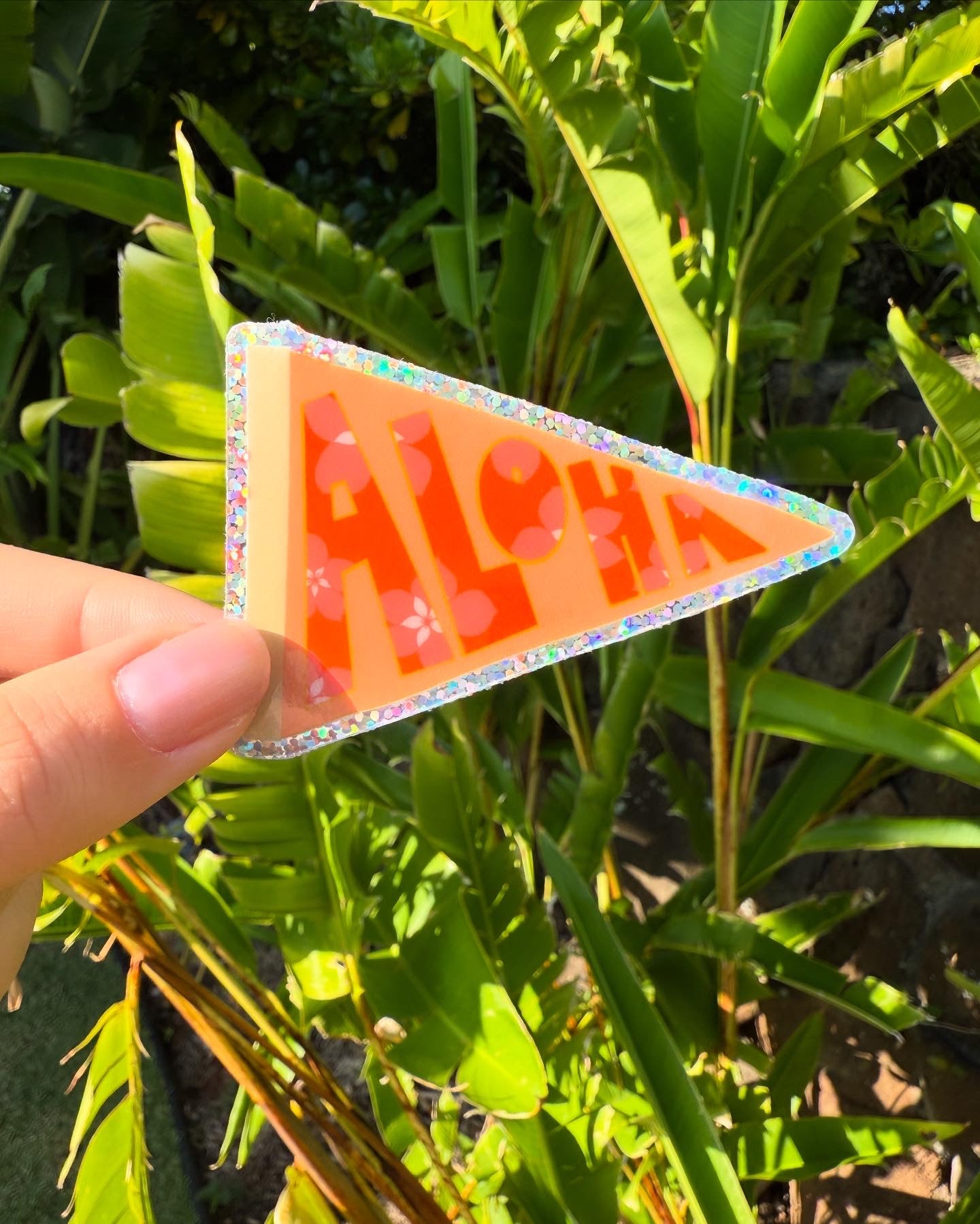 Aloha Pennant Flag Glitter Sticker